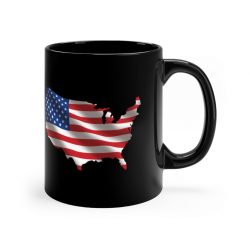 Black Coffee Mug - USA Flag Map of United States