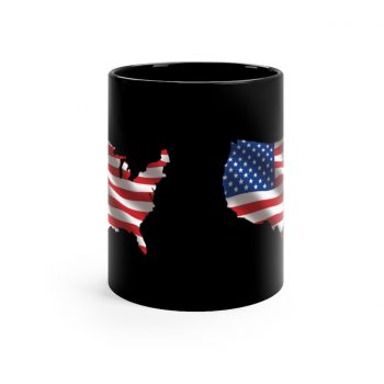 Black Coffee Mug - USA Flag Map of United States