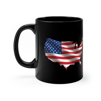 Black Coffee Mug - USA Flag Map of United States