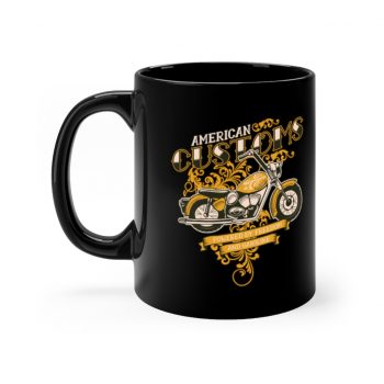 Black Coffee Mug - Vintage Motorcycle American Customs Powered