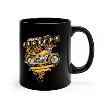 Black Coffee Mug - Vintage Motorcycle American Customs Powered