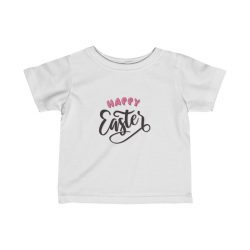 Kids Infant Fine Jersey Tee T-Shirt - Happy Easter Black Pink