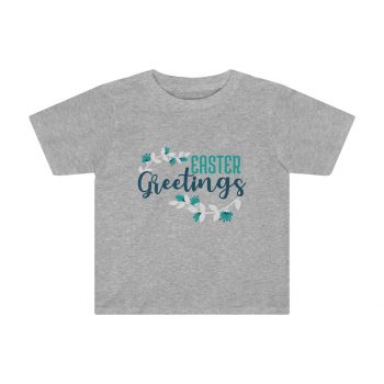 Kids Preschool T-Shirt 2T - 4T - Easter Greetings Flowers Blue Teal