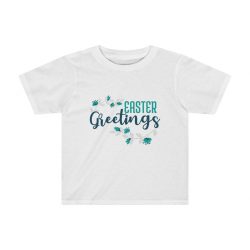 Kids Preschool T-Shirt 2T - 4T - Easter Greetings Flowers Blue Teal