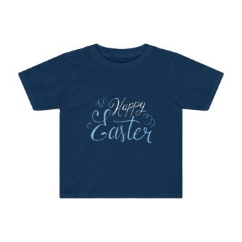 Kids Preschool T-Shirt 2T - 4T - Happy Easter Script Beige Blue