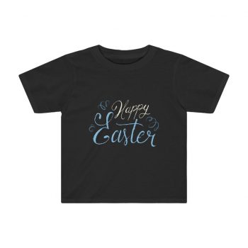 Kids Preschool T-Shirt 2T - 4T - Happy Easter Script Beige Blue