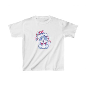 Kids T-Shirt Cotton - American Guinea Pig Red Wearing White and Blue Hat