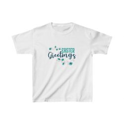 Kids T-Shirt Cotton -  Easter Greetings Flowers Blue Teal