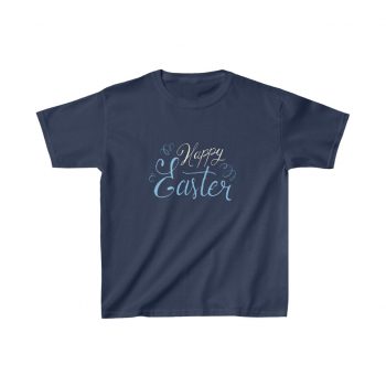 Kids T-Shirt Cotton - Happy Easter Script Beige Blue