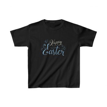 Kids T-Shirt Cotton - Happy Easter Script Beige Blue