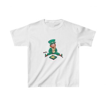 Kids T-Shirt Cotton - St Patrick's Day Leprechaun Eating Pizza