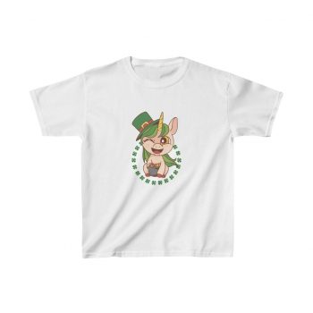 Kids T-Shirt Cotton - St Patrick's Day Leprechaun Unicorn Pot of Gold