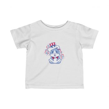 Kids T-Shirt Infant Fine Jersey Tee - American Guinea Pig Red Wearing White and Blue Hat