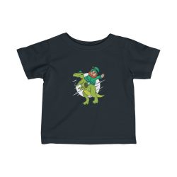 Kids T-Shirt Infant Fine Jersey Tee - Leprechaun Riding a Dinosaur T Rex