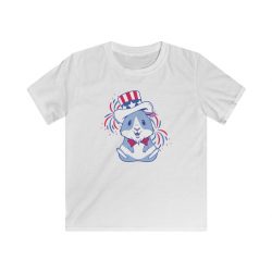 Kids T-Shirt Youth Softstyle - American Guinea Pig Red Wearing White and Blue Hat