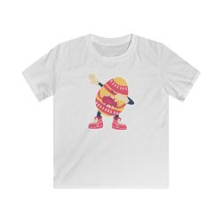 Kids T-Shirt Youth Softstyle - Dancing Dabbing Easter Egg Pink Orange