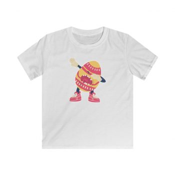 Kids T-Shirt Youth Softstyle - Dancing Dabbing Easter Egg Pink Orange