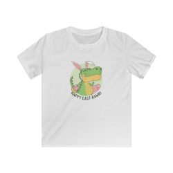 Kids T-Shirt Youth Softstyle - Easter Dino T Rex Dinosaur Bunny Ears Eggs