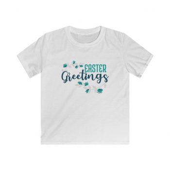 Kids T-Shirt Youth Softstyle - Easter Greetings Flowers Blue Teal