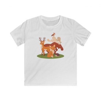 Kids T-Shirt Youth Softstyle - Forest Animals Fox Deer Moose Possum