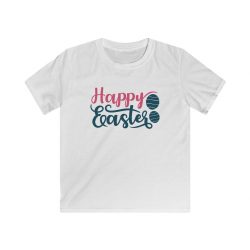 Kids T-Shirt Youth Softstyle - Happy Easter Eggs Blue Pink