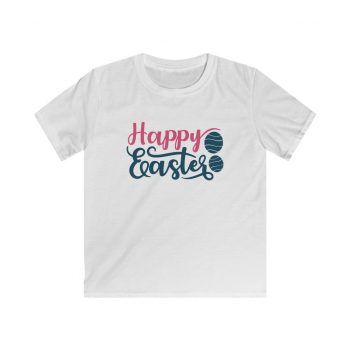 Kids T-Shirt Youth Softstyle - Happy Easter Eggs Blue Pink