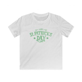 Kids T-Shirt Youth Softstyle - Happy St Patricks Day Green Lettering