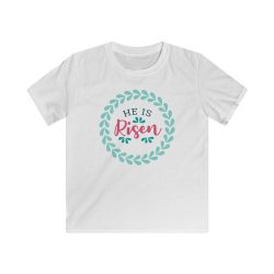 Kids T-Shirt Youth Softstyle - He is Risen Pink Blue