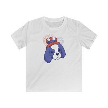 Kids T-Shirt Youth Softstyle - Ragnar Dog American Puppy 4th July Hat