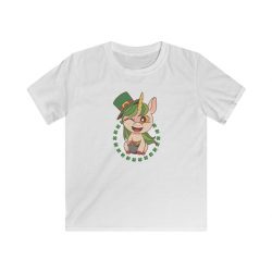 Kids T-Shirt Youth Softstyle - St Patrick's Day Leprechaun Unicorn Pot of Gold