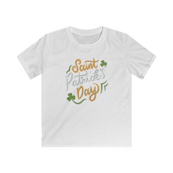 Kids T-Shirt Youth Softstyle - St Patricks Day Shamrocks Clovers Orange Green