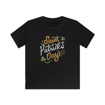 Kids T-Shirt Youth Softstyle - St Patricks Day Shamrocks Clovers Orange Green