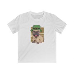 Kids T-Shirt Youth Softstyle - St Patricks Pug Dog Clover