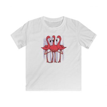 Kids T-Shirt Youth Softstyle - Three Flamingos American Flag