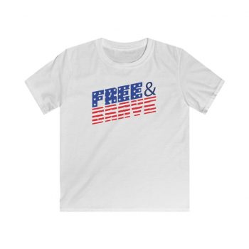 Kids T-Shirt Youth Softstyle - USA Flag Free and Brave