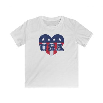 Kids T-Shirt Youth Softstyle - USA Flag Heart