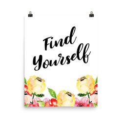 Poster Wall Art Portrait Print - Find Yourself - Cream Pink Red Flowers