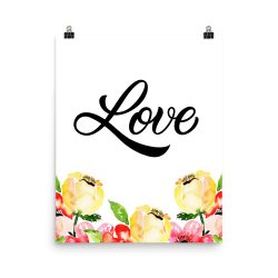 Poster Wall Art Portrait Print - Love - Cream Pink Red Flowers