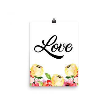 Poster Wall Art Portrait Print - Love - Cream Pink Red Flowers