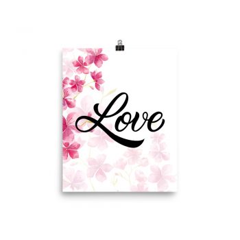 Poster Wall Art Portrait Print - Love - Watercolor Hot Bright Pink Flowers