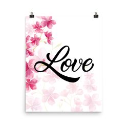 Poster Wall Art Portrait Print - Love - Watercolor Hot Bright Pink Flowers