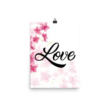 Poster Wall Art Portrait Print - Love - Watercolor Hot Bright Pink Flowers