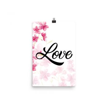 Poster Wall Art Portrait Print - Love - Watercolor Hot Bright Pink Flowers