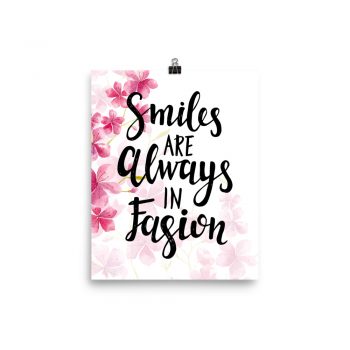 Poster Wall Art Portrait Print - Smiles Are Always in Fashion - Watercolor Hot Bright Pink Flowers