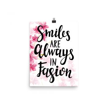 Poster Wall Art Portrait Print - Smiles Are Always in Fashion - Watercolor Hot Bright Pink Flowers