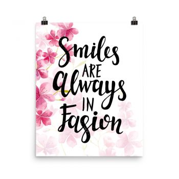 Poster Wall Art Portrait Print - Smiles Are Always in Fashion - Watercolor Hot Bright Pink Flowers