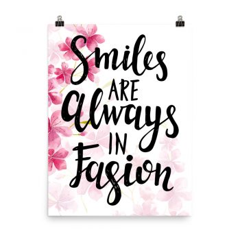 Poster Wall Art Portrait Print - Smiles Are Always in Fashion - Watercolor Hot Bright Pink Flowers