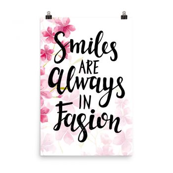 Poster Wall Art Portrait Print - Smiles Are Always in Fashion - Watercolor Hot Bright Pink Flowers