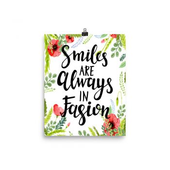 Poster Wall Art Portrait Print - Smiles Are Always in Fashion - Watercolor Red Poppy Flowers Green Leaves Leaf