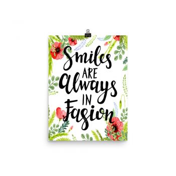 Poster Wall Art Portrait Print - Smiles Are Always in Fashion - Watercolor Red Poppy Flowers Green Leaves Leaf